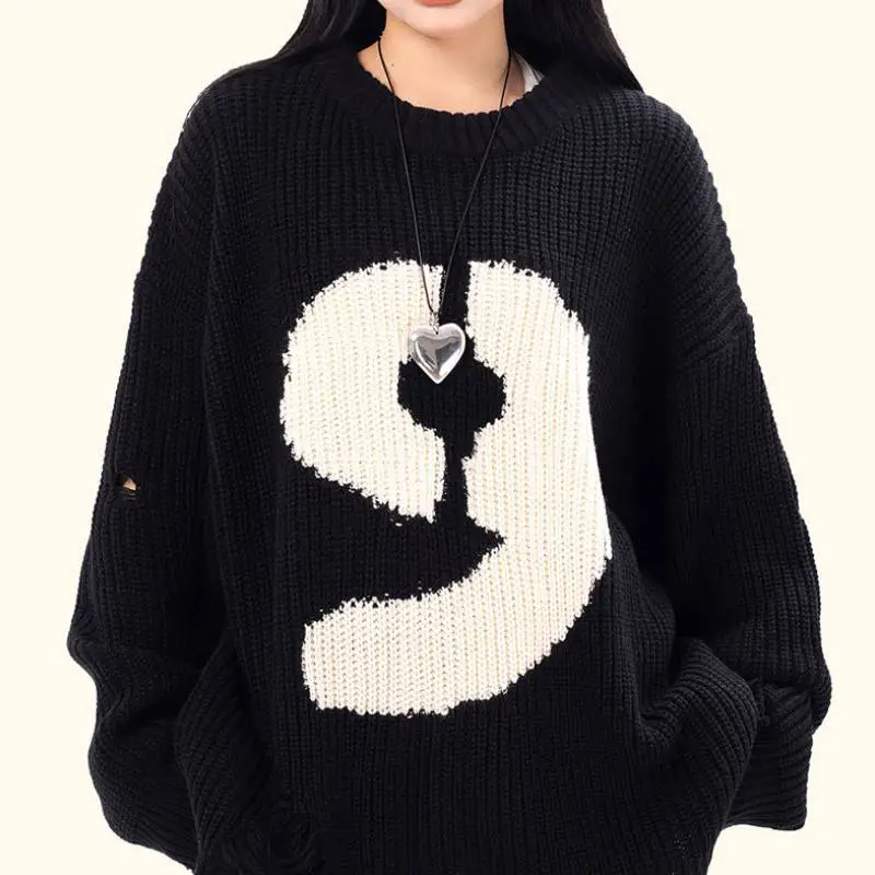 Retro Raw Hem Cotton Blended Fabric Sweater-2