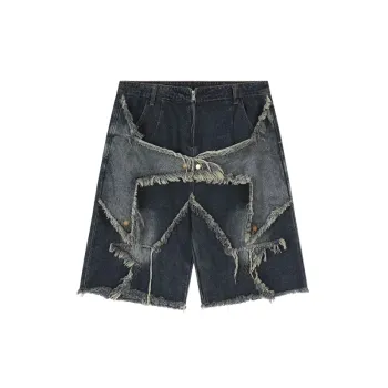 Retro Raw Hem Baggy Denim Shorts