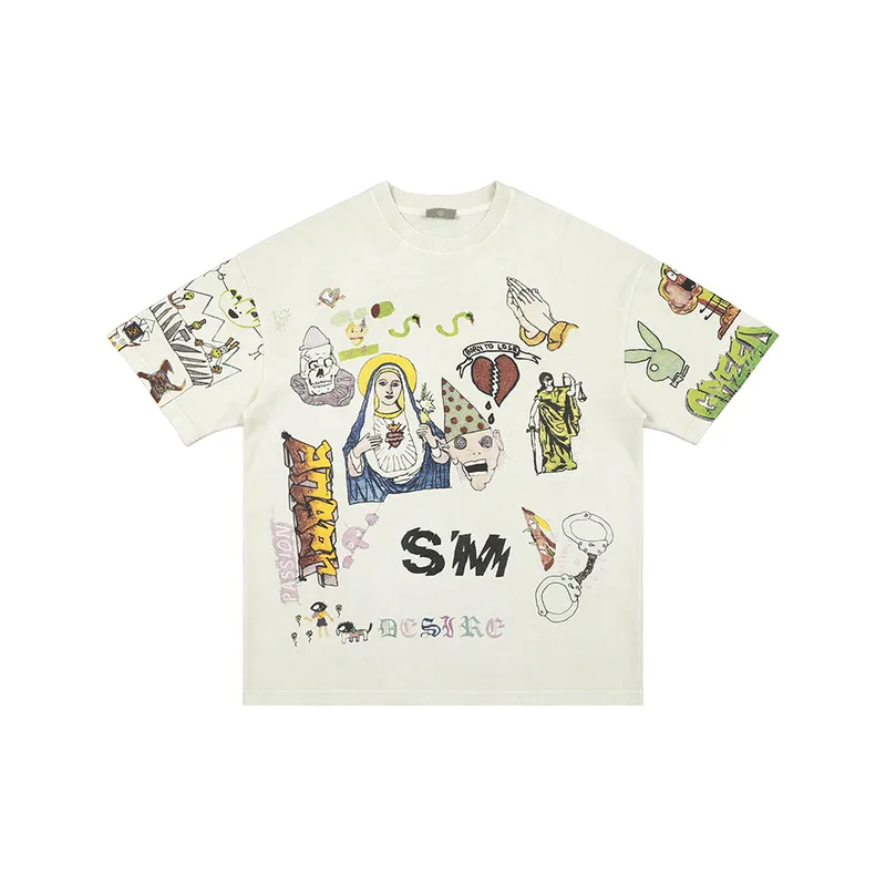 Hip Hop  Tredy Hand-painted Graffiti Short Sleeve T-shirt  swag OOTD