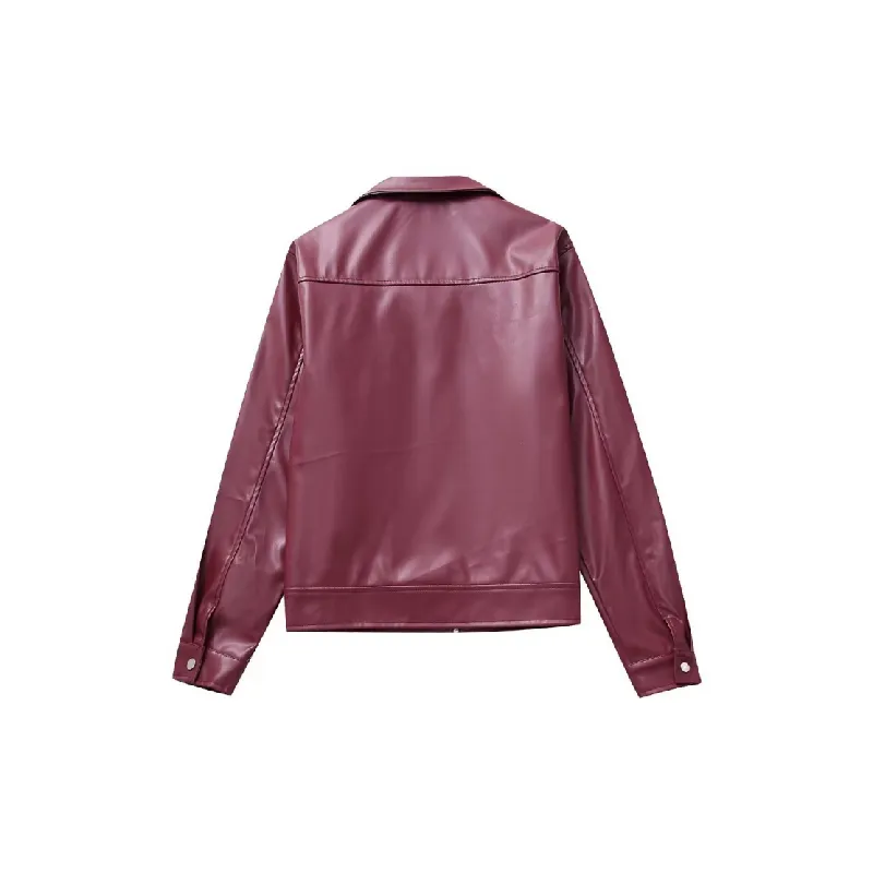 Fashion Simple Polyester Leather Jacket-1