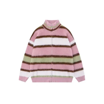 High Street Collisional Stripe Jacquard Fleece Zippered Sweater