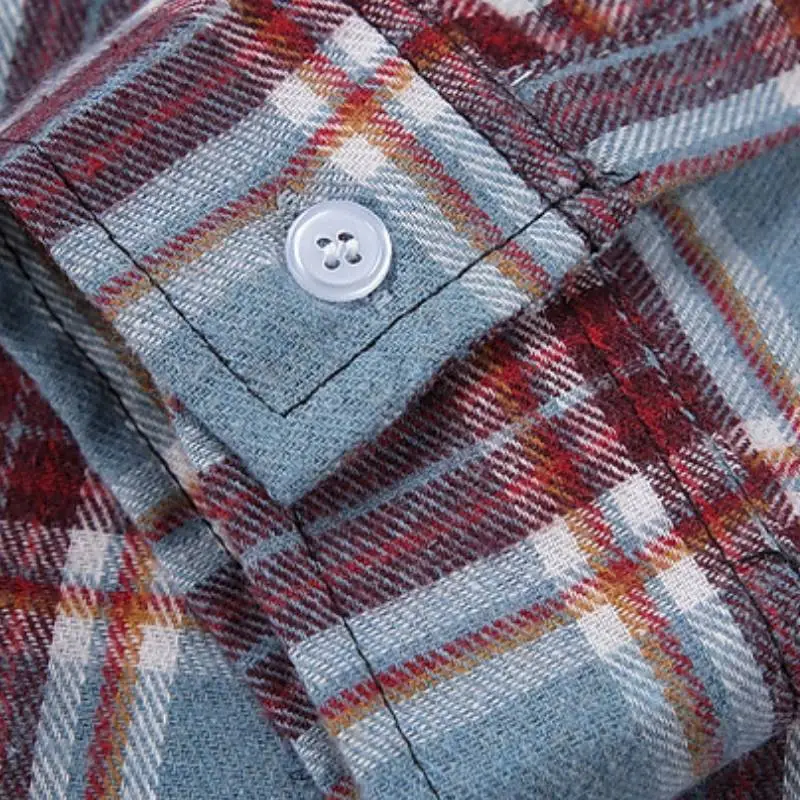 Retro Plaid Cotton Blended Fabric Shirt-5