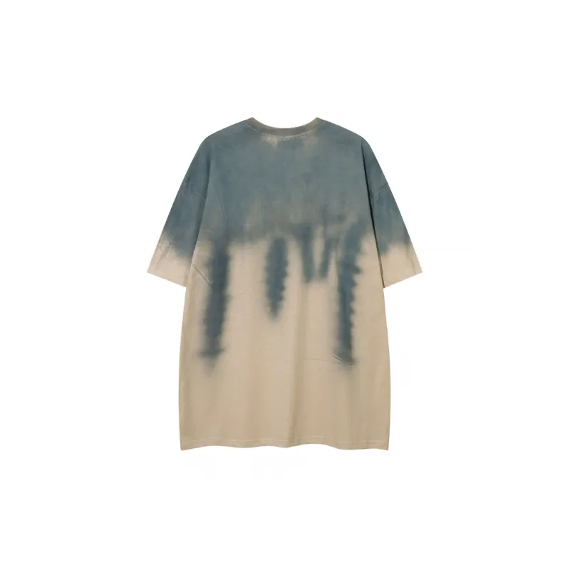 Retro Gradual Tie Dye Crewneck Short sleeved T shirt-1