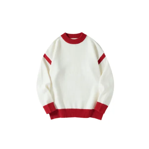 Red Contrast Round Neck Long Sleeve Loose Sweatshirt