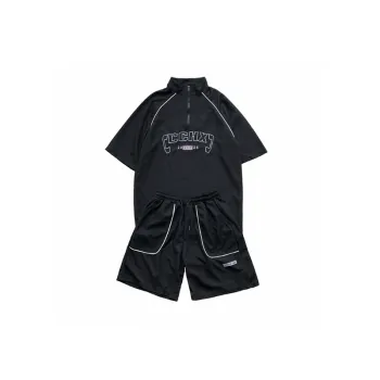 Casual Zipper Polo Shirt And Shorts Set