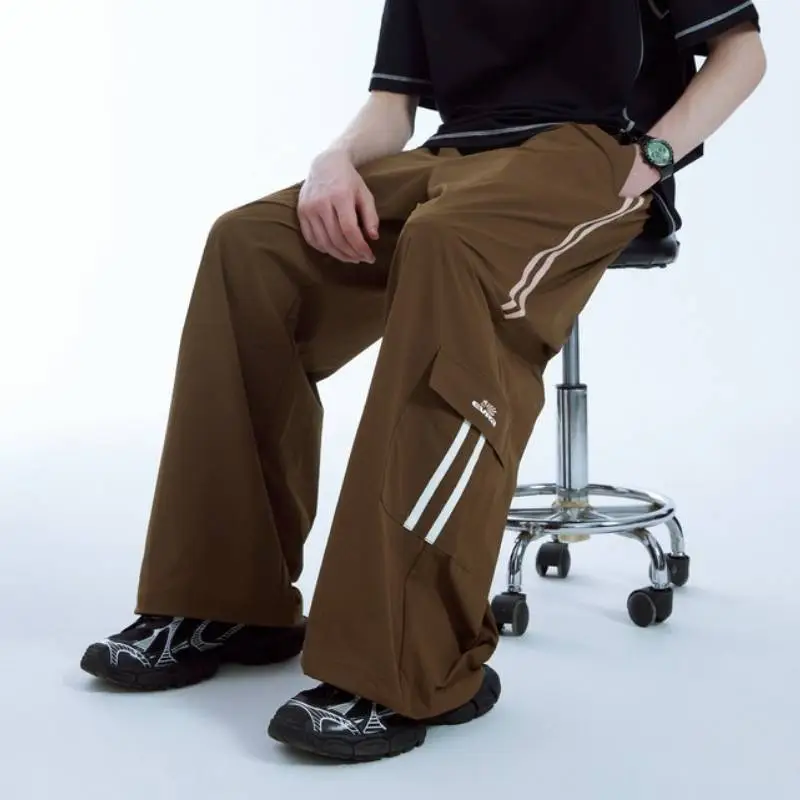 Retro Contrast Color Nylon Casual Pants-12