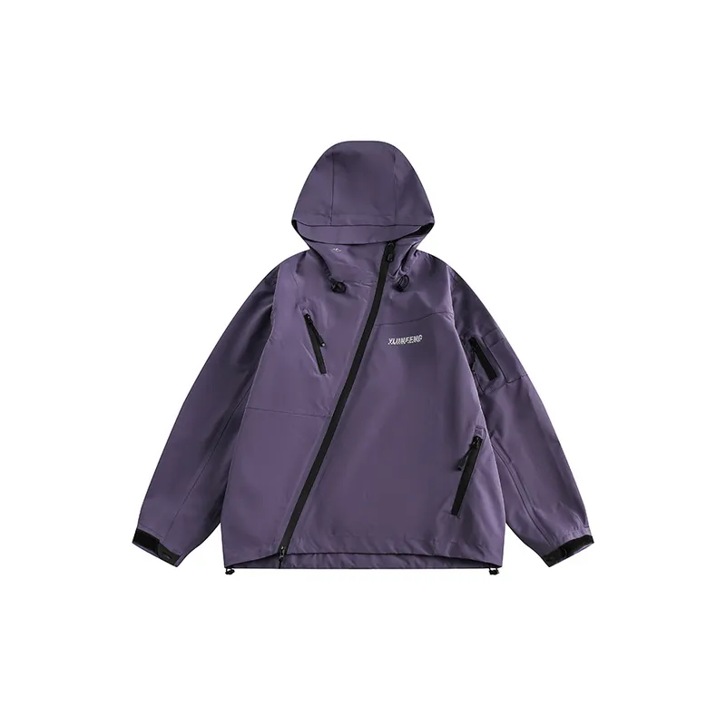 Solid Color Multi Pocket Hooded Waterproof Jacket-4