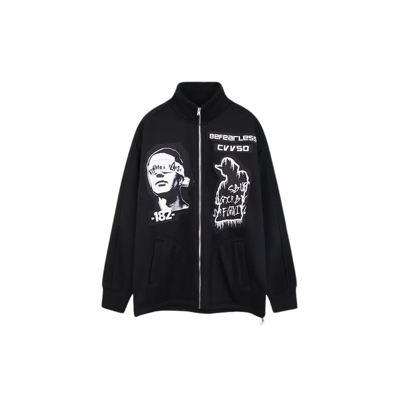 Hip Hop Embroidered Padded Velvet Zipper Street Loose Jacket-4