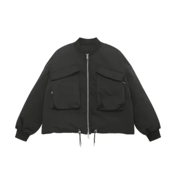 Loose Simple Multi pocket Zipper Cotton padded Coat