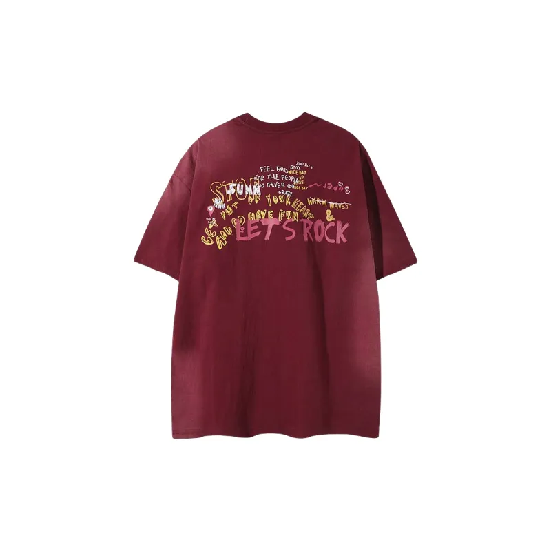 Cartoon Washed Cotton Blended Fabric T Shirt-1