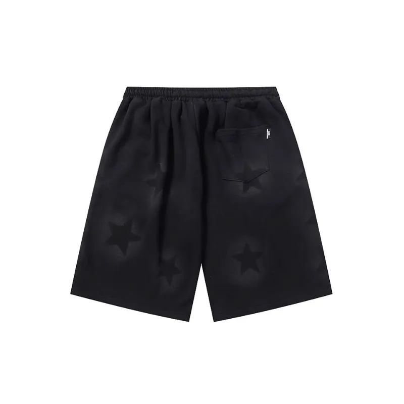 LooseWashed Star Drawstring Shorts-4