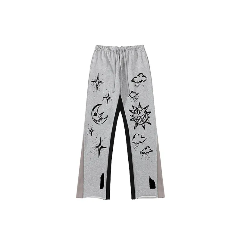 Splash Ink Stitching Drawstring High Street Pants-2