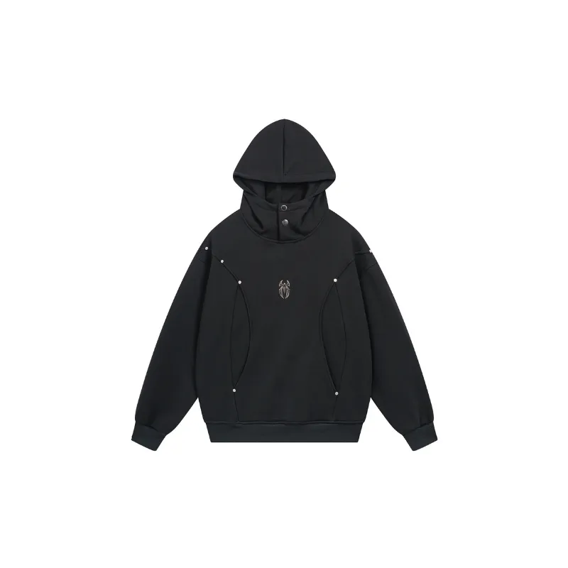 Retro Design Sense Metal Decoration Hot Stamping Long Sleeve Hooded Sweatshirt-5