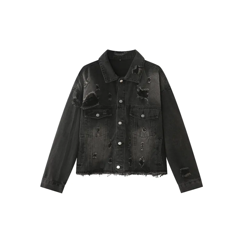 New Arrival Hip Hop High Street Front and Back Ripped Denim Jacket