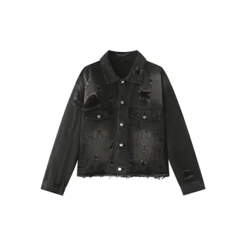 New Arrival Hip Hop High Street Front and Back Ripped Denim Jacket