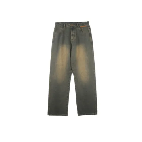 Yellow Mud Color Straight Loose Retro Washed Jeans