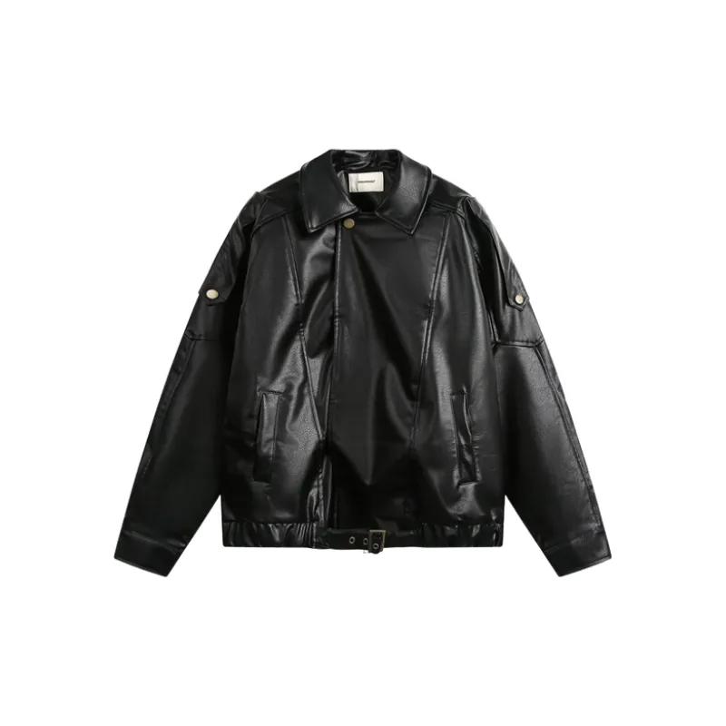 Simple Loose PU Jacket-4