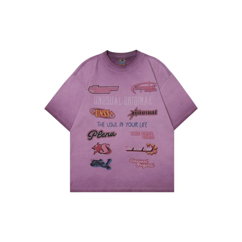 New Style Casual All match Distressed Logo Pattern Loose Round Neck Short sleeved T shirt-0