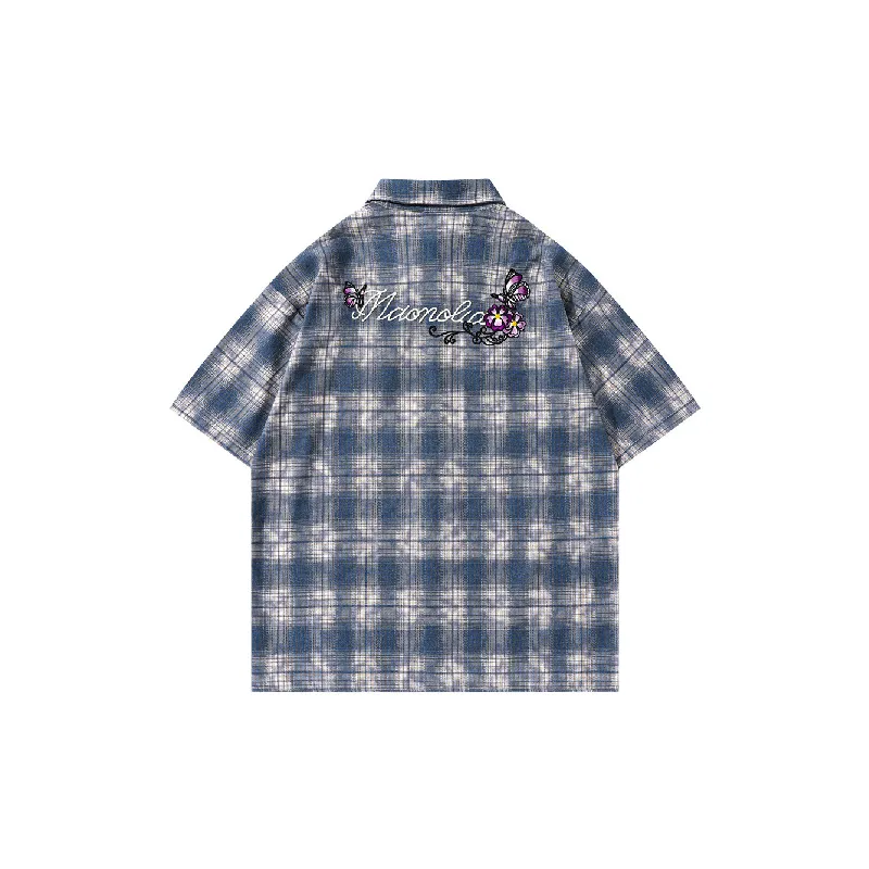 Loose Plaid Blended Synthetic Fabrics Shirt Unisex-3