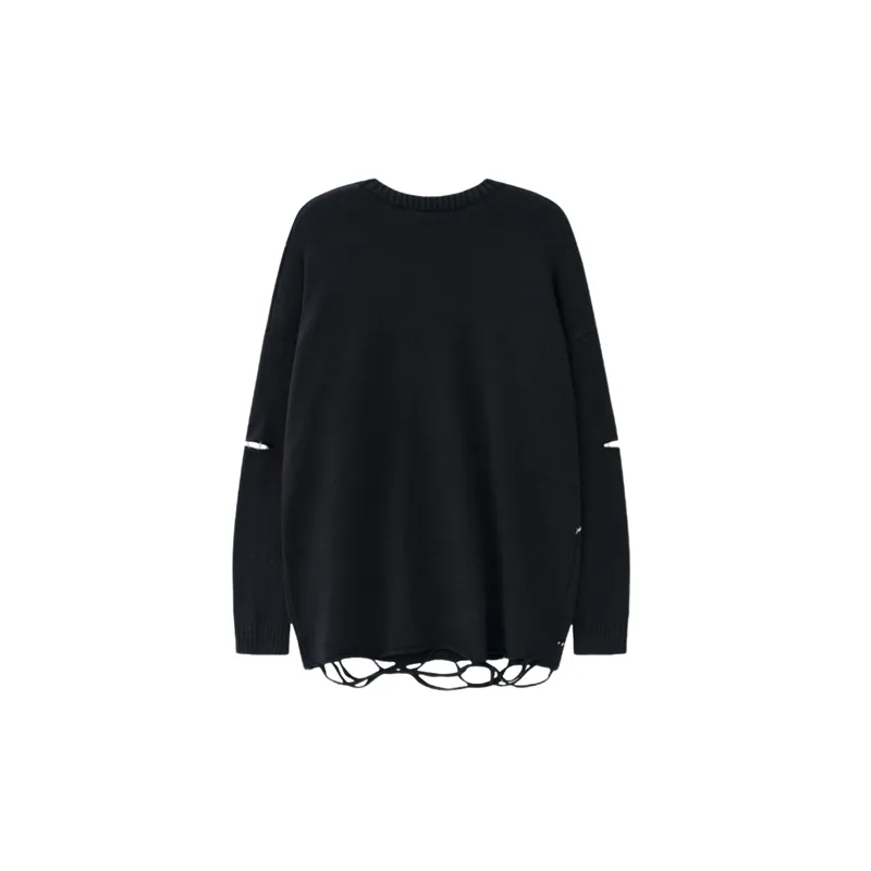 Retro High Street Irregular Hole Pin Open Line Contrast Color Loose Knit Sweater-1
