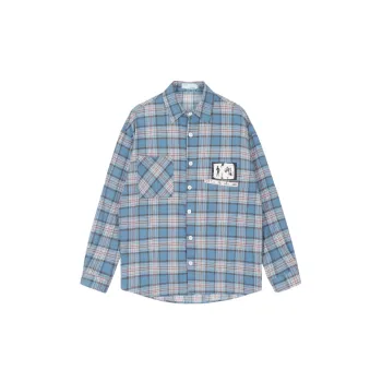 Character Direct Injection Printing Design Long Sleeve Plaid Shirt