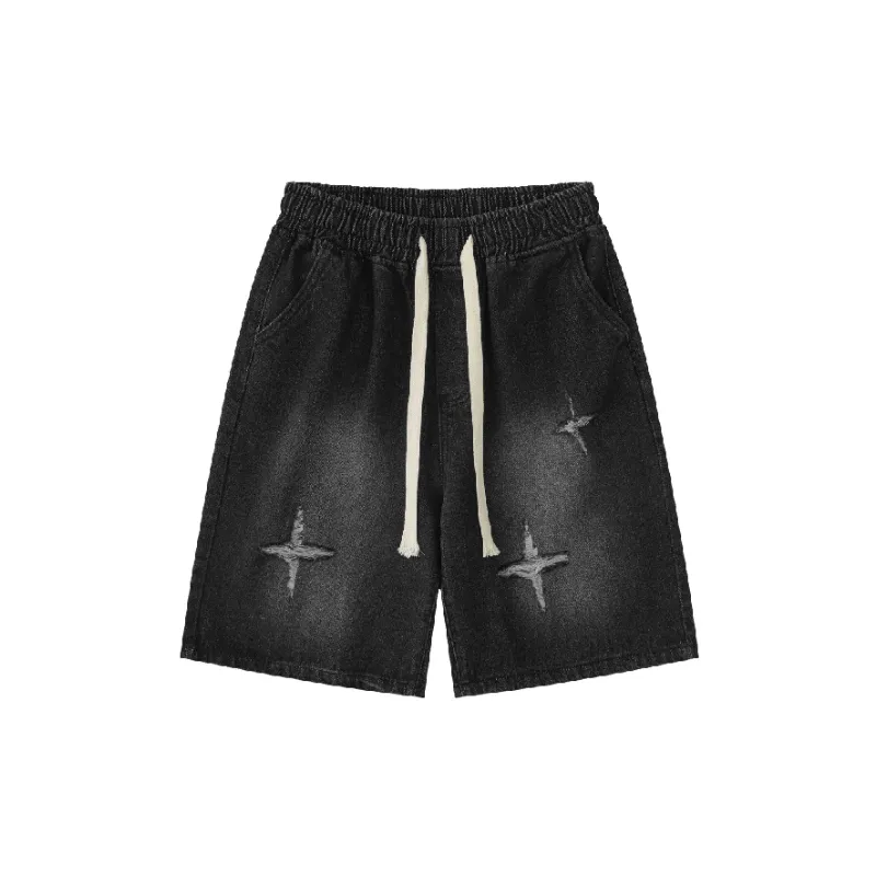Retro Distress Denim Shorts-4