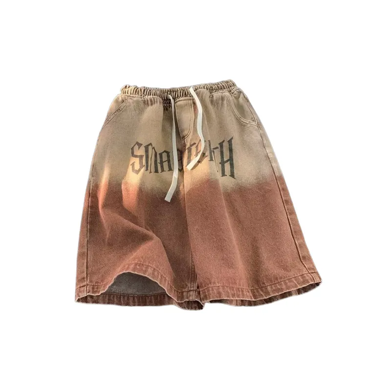 Brown Retro Gradient Drawstring Jeans-0