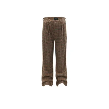 Color block Plaid Straight leg Loose Casual Trousers