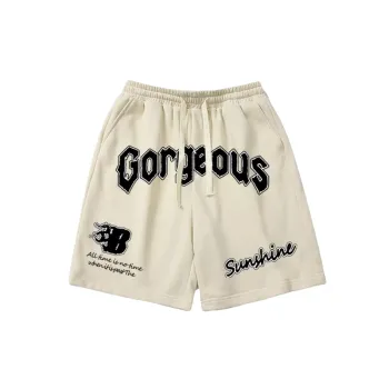 Letters Printed Tie Drawstring Shorts