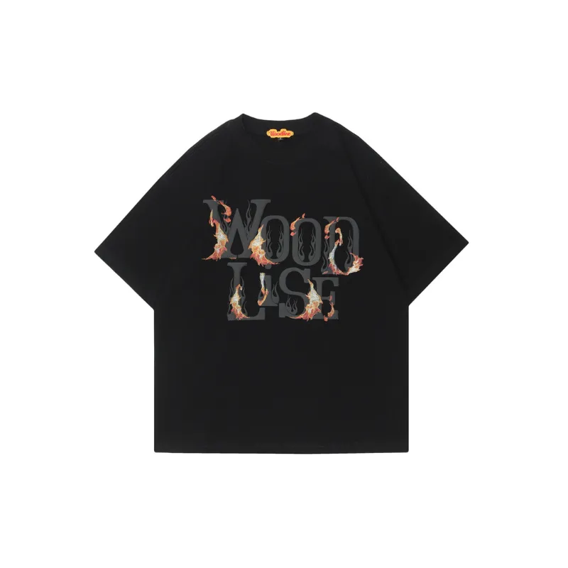 Loose Retro Original Flame Print T Shirt-0