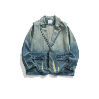 Distressed Shoulder Patch Denim Jacket