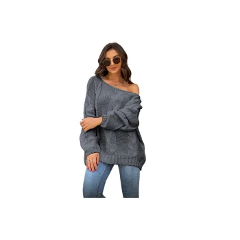 Simple Plain Knitted Fabric Sweater Women