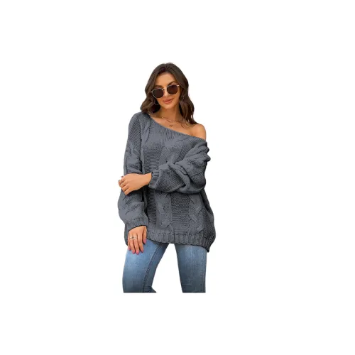 Simple Plain Knitted Fabric Sweater Women