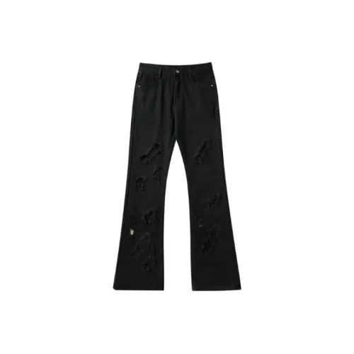 High Street Destruction Tie Knife Cut Ripped Straight Jeans