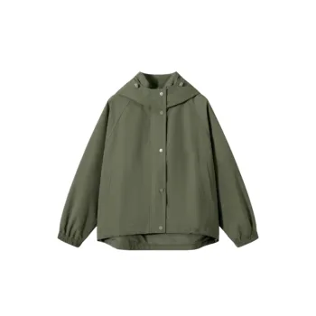 Casual Drawstring Waist Hooded Windbreaker Jacket