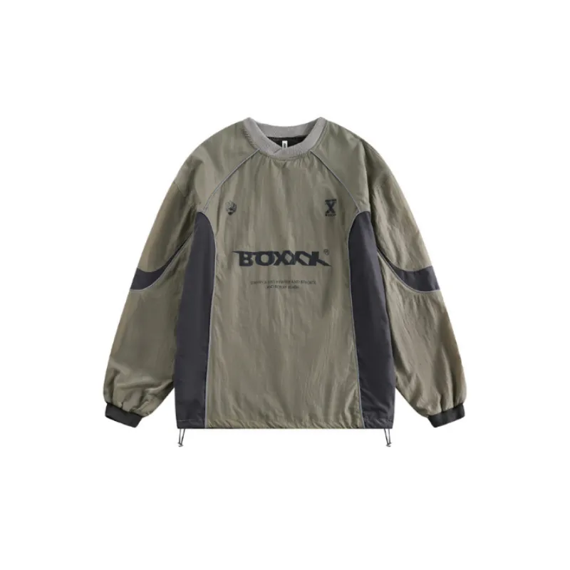 Fashion Street Retro Stitching Split Line Round Neck Sweatshirt-0