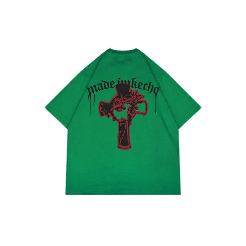 Vintage Cross Printed Washed Short sleeved T shirt-1