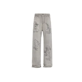 Straight High Street Artistic Printed Designer Washed Fashionable Casual Jeans