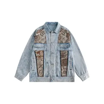 Cashew Flower Embroidered Stitch Denim Jacket