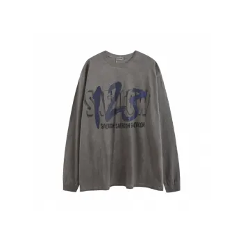 Hip Hop Print Retro Loose Casual Long Sleeved T Shirt