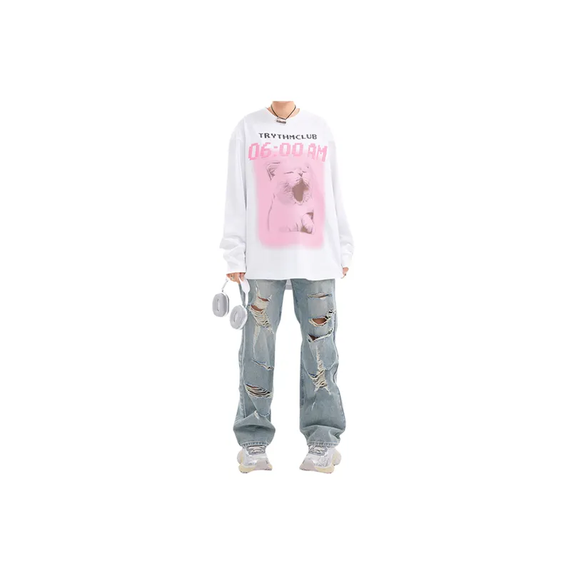 Retro Sleepy Cat Printed Top-4