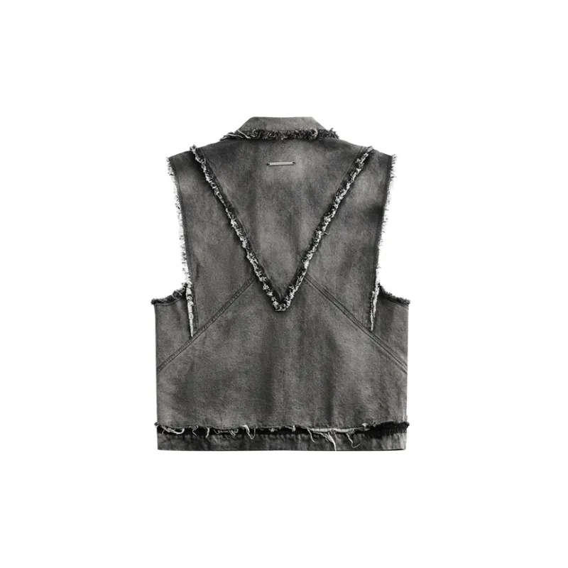 WashedSplicing Denim Vest-1