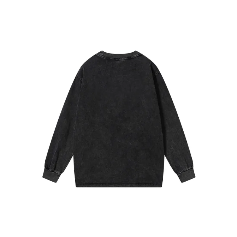 Street Retro Design Sense Distressed Washed Distinctive Round Neck Instagram Loose Sweatshirt-1