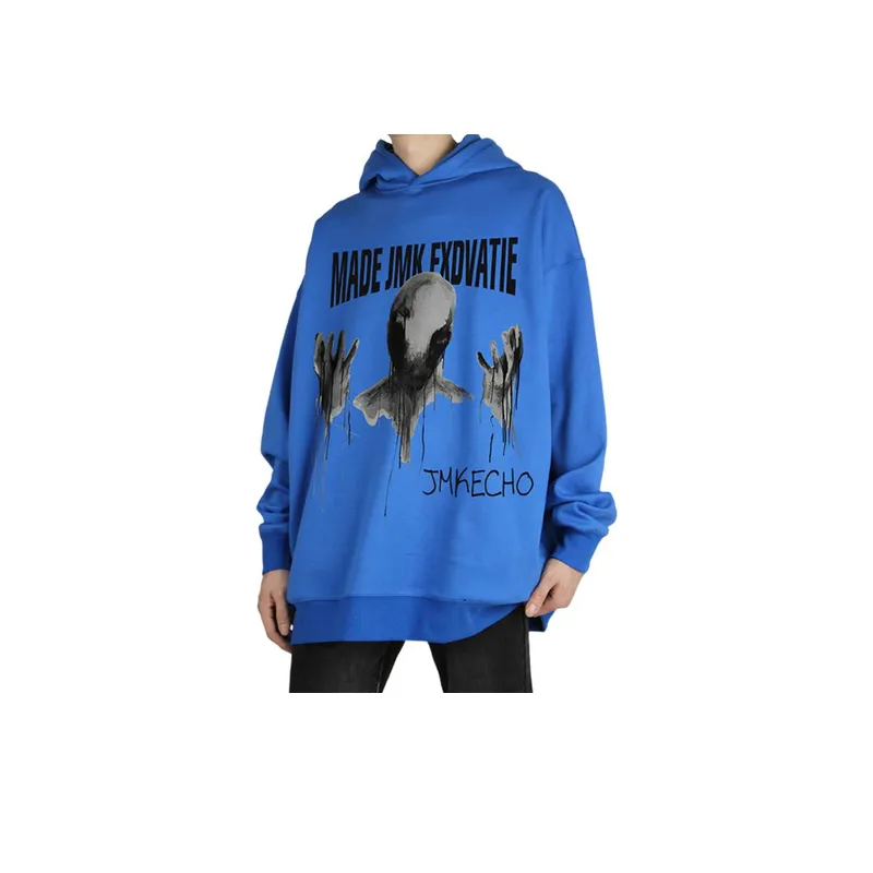 Retro Dark Ghost Print Fleece High Street Loose Hoodie-7