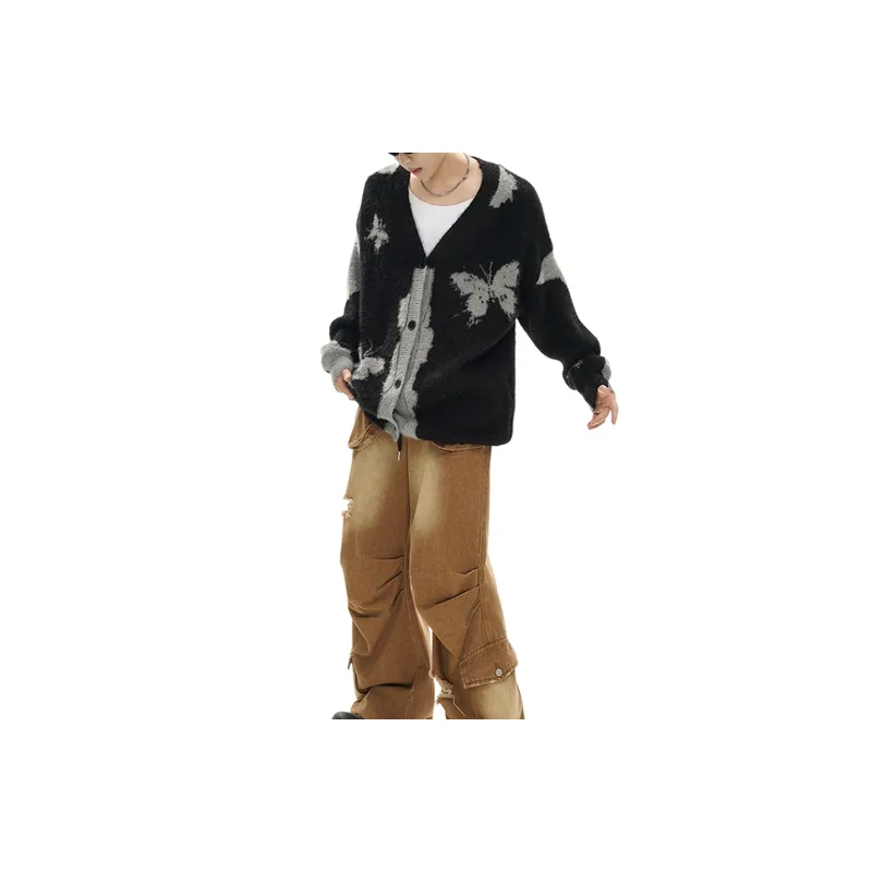 Retro Butterfly Contrast Color Cotton Blended Fabric Sweater-11