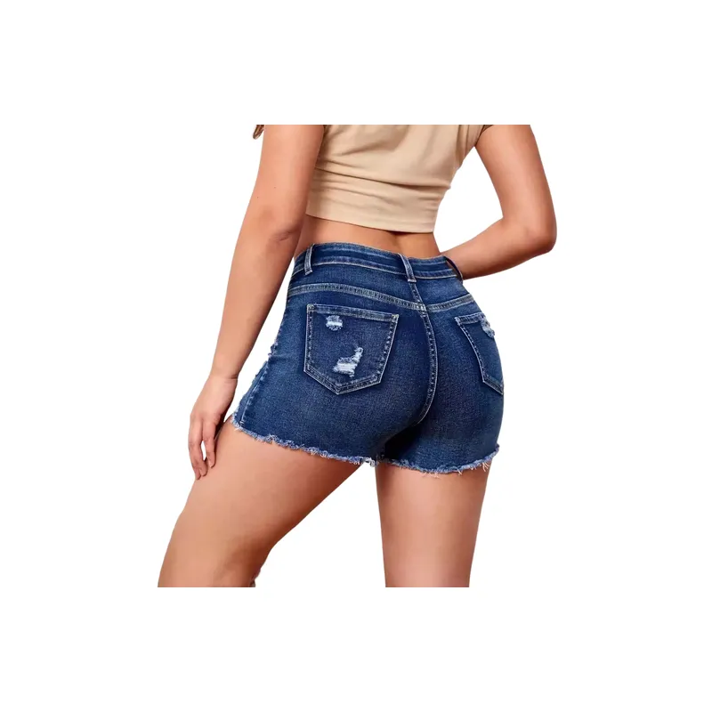 Fashionable Plain Denim Shorts Women-1