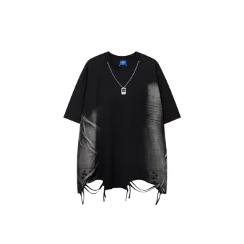 Dark Tie Dye Ripped Crewneck Short sleeved T shirt