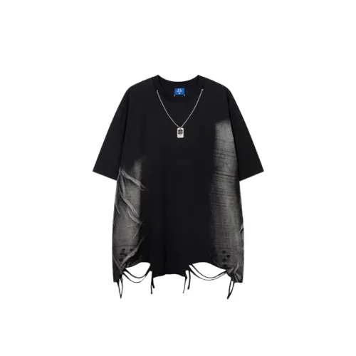 Dark Tie-Dye Ripped Crewneck Short-sleeved T-shirt