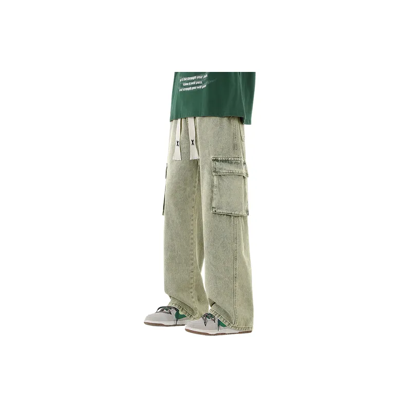 Trendy Loose Straight Wide Leg Denim Cargo Pants-12