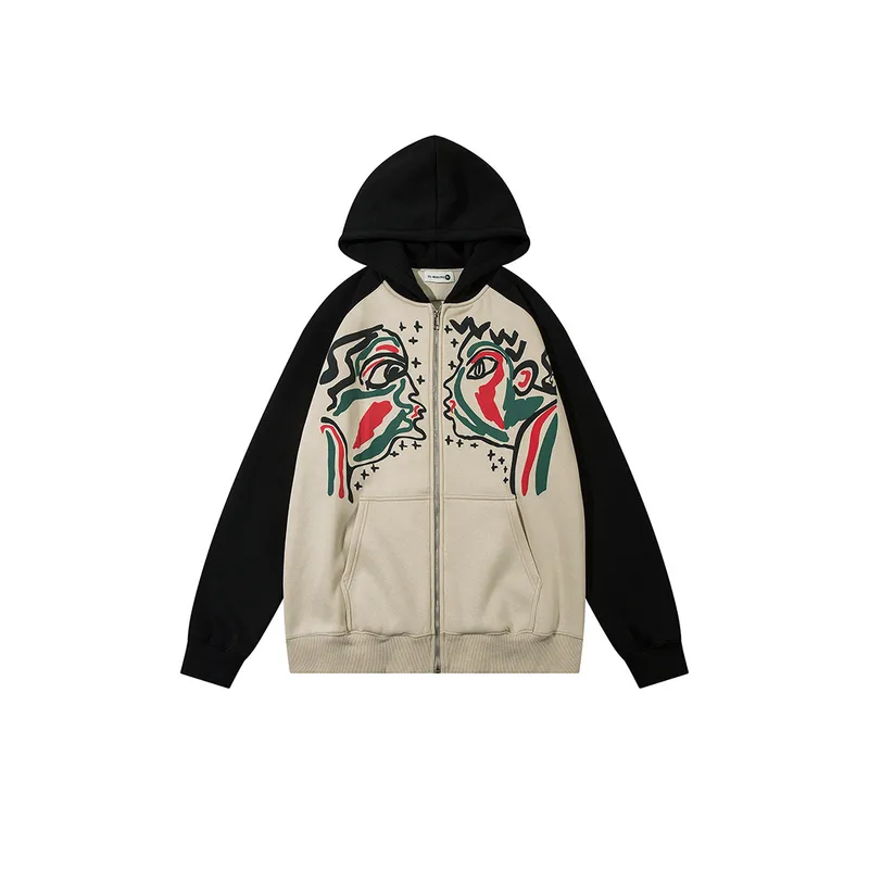 New High Street Trendy Abstract Figures Loose Fit and Versatile Hoodie-2